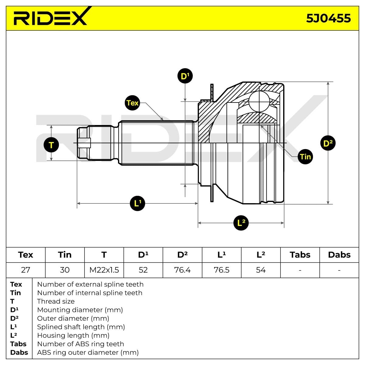 RIDEX 5J0455 Kit giunti semiasse Anteriore Compatibilità con SUBARU IMPREZA Tre volumi GD