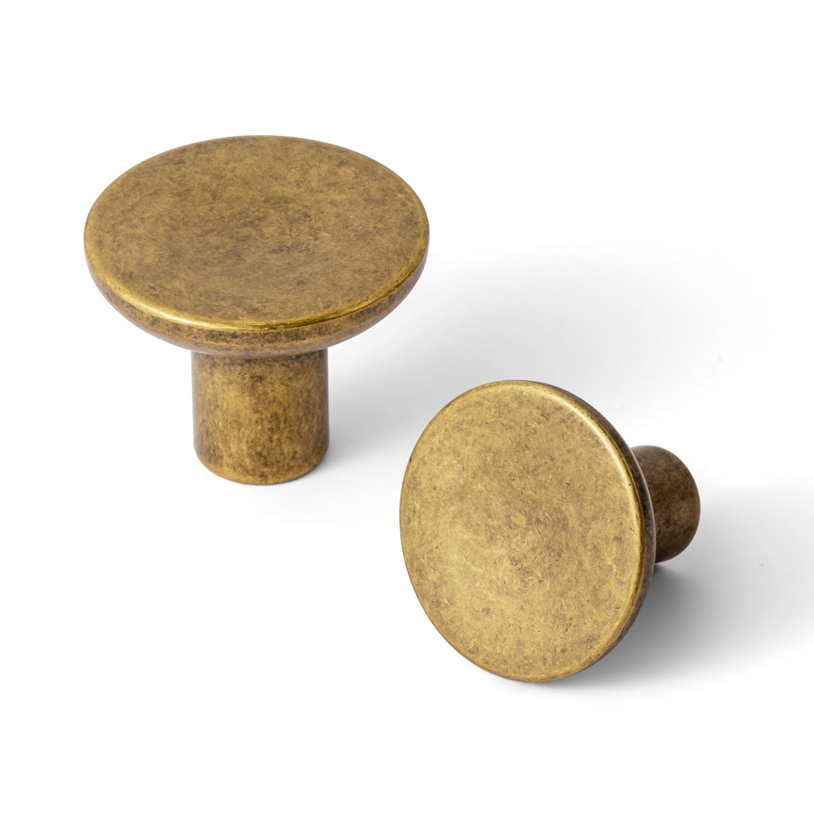 Photo 1 of Goo-Ki 6 Pack Classic Antique Brass Cabinet Knobs - Minimalist Round Kitchen Handles Vintage Hardware