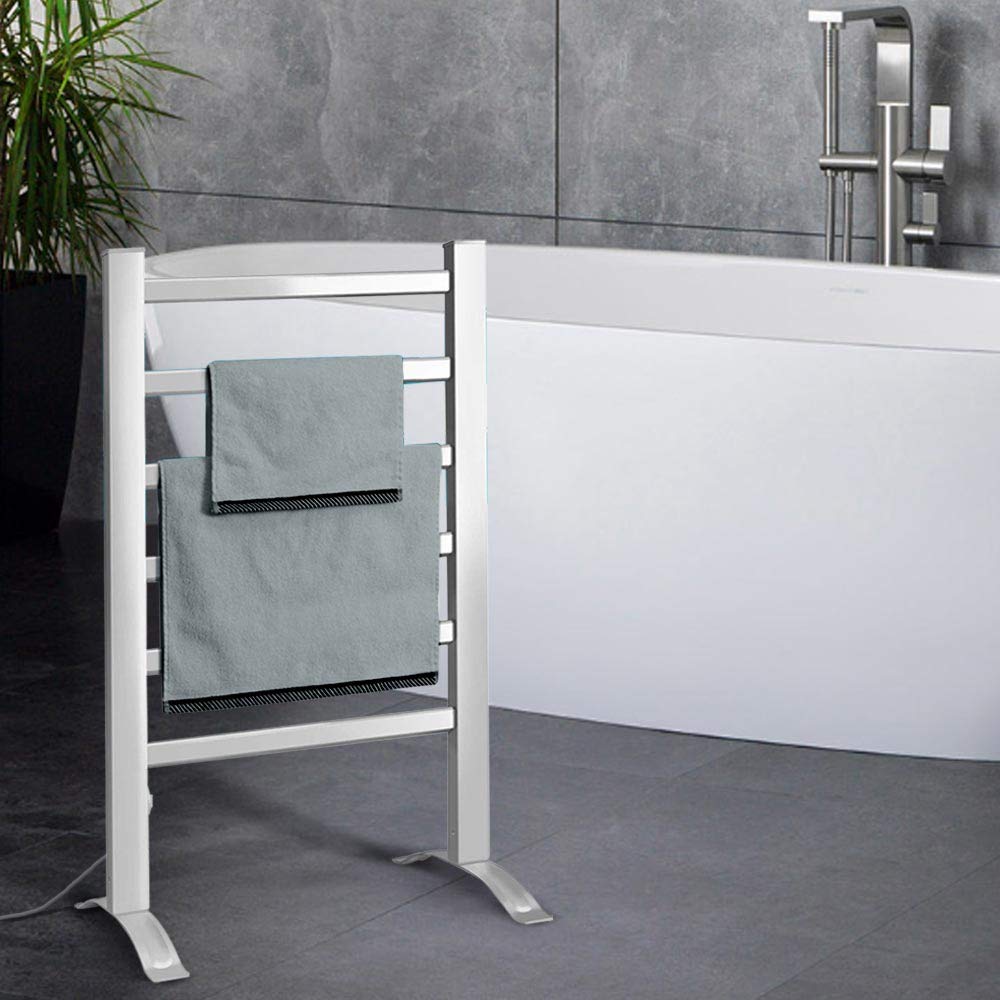 Bakaji Scaldasalviette Termoarredo Elettrico da Bagno 2in1 da Terra e Parete Asciugabiancheria Portasciugamani con Elementi in Alluminio Riscaldanti (6 elementi)