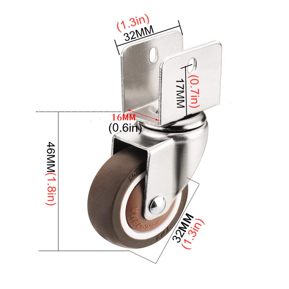 ruote per spostare oggetti pesanti, Ruote girevoli di ricambio for lettino for bambini, silenziose, ruote girevoli in gomma da 1,25 pollici e 32 mm con staffa a forma di U, carico 60 kg, 4 pezzi (fren