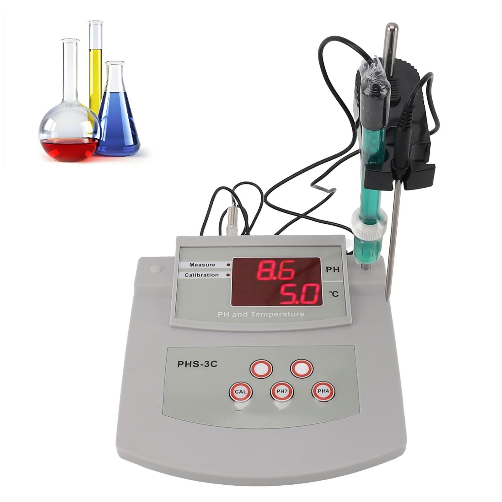 Tester di pH e temperatura 2 in 1, misuratore di pH da laboratorio da tavolo con calibrazione automatica, elevata precisione for uso ambientale, di laboratorio ed ecologico