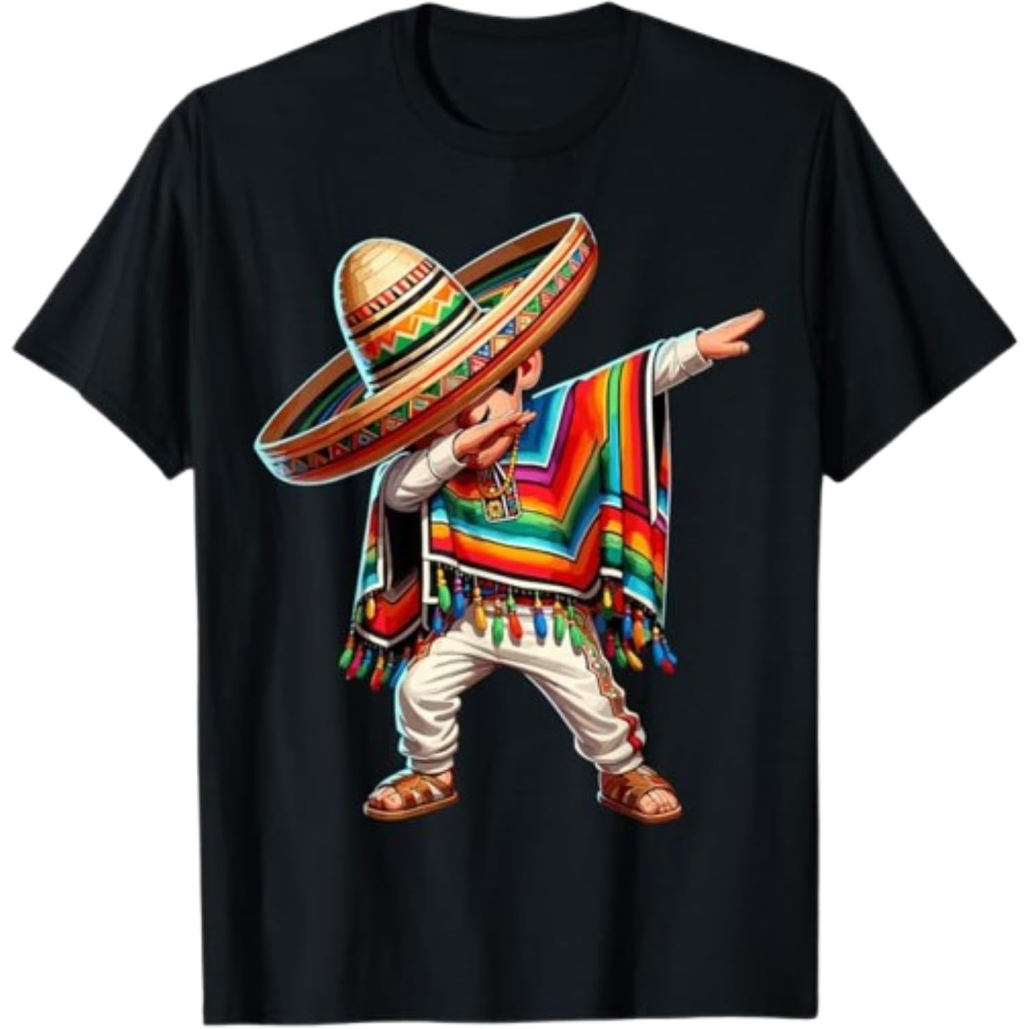 Guobott Unisex Black Cinco De Mayo T-Shirt Mens Dabbing Mexican Poncho Costume， Dancing Man In Sombrero For Fiesta Festival