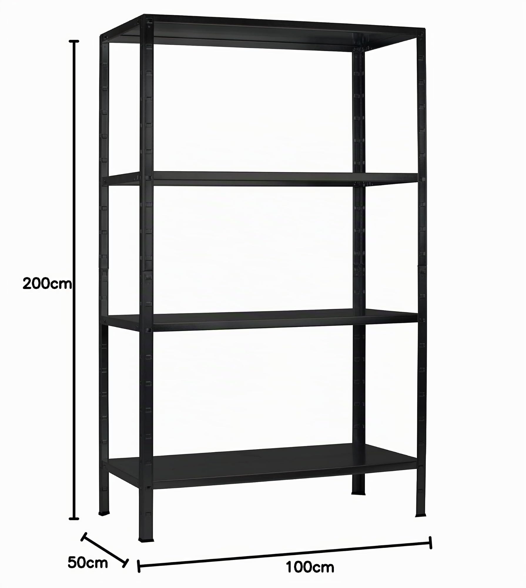 SCHULTE Regalwelt Steckregal mit 4 PowerMAX Fachböden, 70 kg Tragkraft, 200x100x50 cm (HxBxT), schwarz-Struktur, Lagerregal, Werkstattregal, Kellerregal, Garagenregal, Metallregal