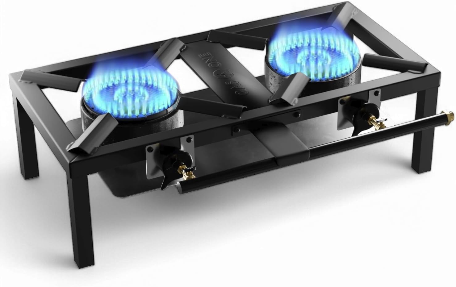 GasOne High-Pressure Double Propane Burner – Low-Profile Outdoor Stove with Heat Guard & Adjustable Knobs – Dual Flame Control & PSI Regulator for Camping, Tailgating, Seafood Boil, Home Brewing