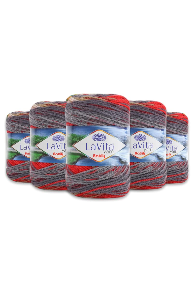 LaVita Yarn Batik Hand Knitting Yarn, Wool, 5-Piece Pack, 100% Micro Acrylic Sports Yarn, 1 Ball 100 g, 170 m (DG06)