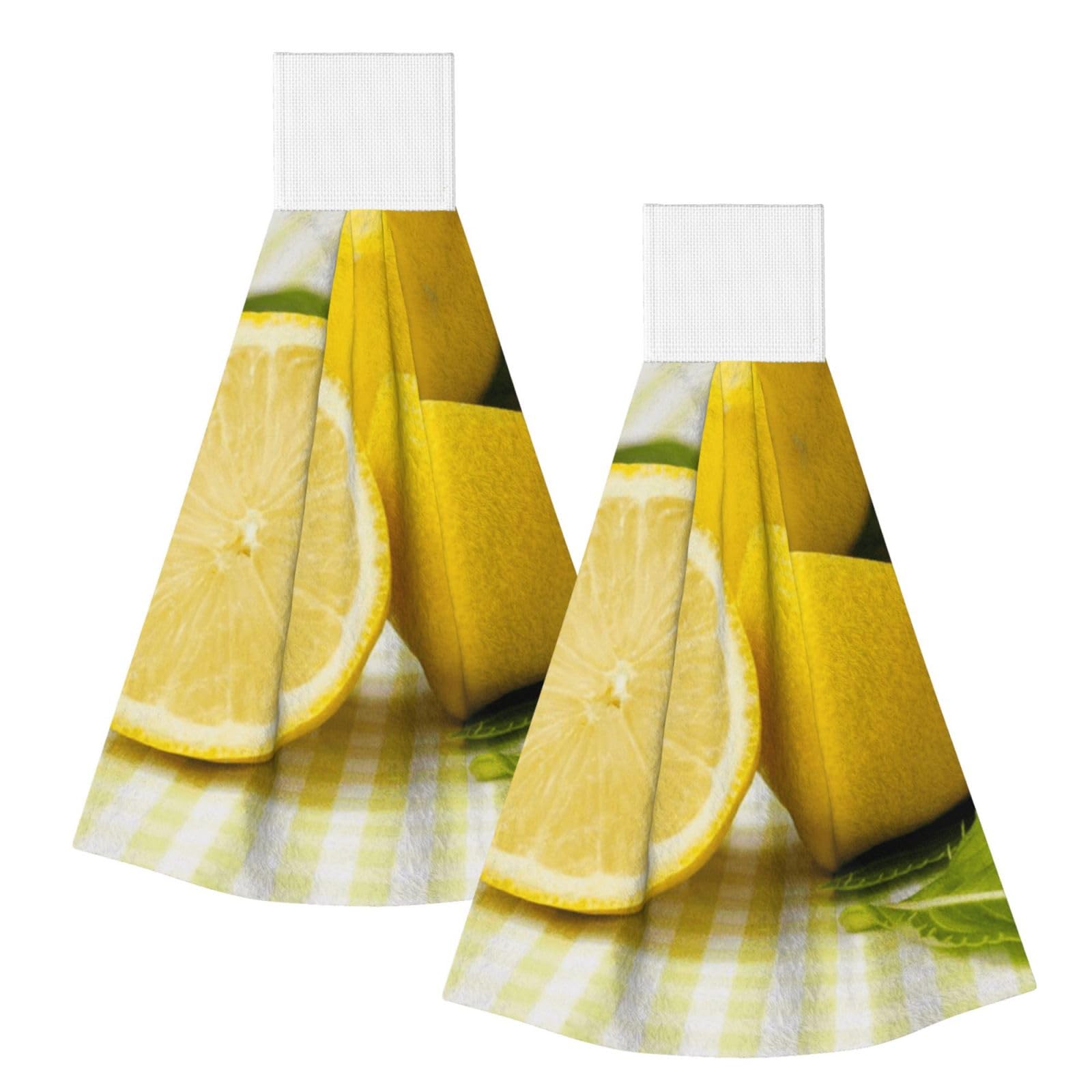 DOPKLNA Yellow Lemon, 2 Pcs Hanging Coral Fiber Hand Towels for Bathroom, Absorbent Kitchen Towels