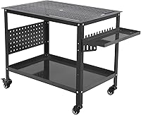 GarveeLife 36x24 Heavy Duty Welding Table with Wheels, Pegboard & Storage - 600lb Capacity Portable Steel Workbench