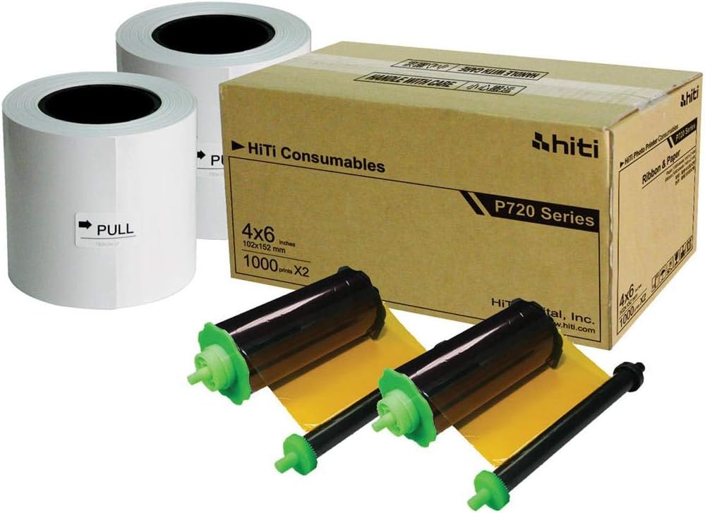 Hiti 4x6 2 Rolls of Ribbon and Paper Case for P720L Photo Printer, 2000 Prints Per Case