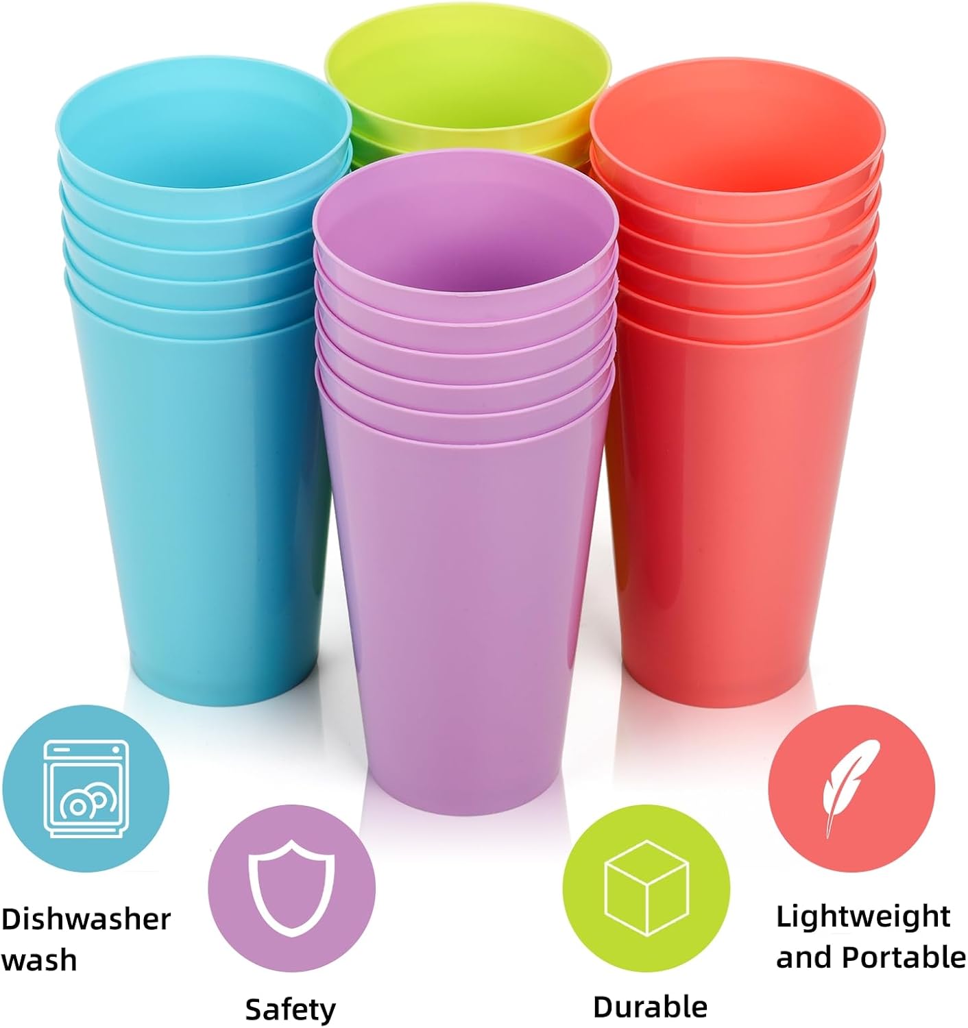Pumtus 24 Pack Reusable Plastic Cups, 13 OZ Colorful Unbreakable Water Tumbler, Stackable Bulk Drinking Cup for Juice, Smoothies, Milk, Beverage, Outdoor, Home, Parties, BBQ Picnics image 3