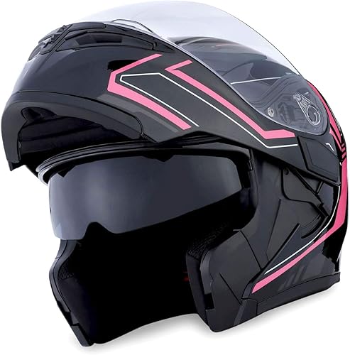 Miniatura 2 de 1Storm Casco modular de cara completa para motocicleta con doble visera abatible, protector solar HB89 Flecha Rosa