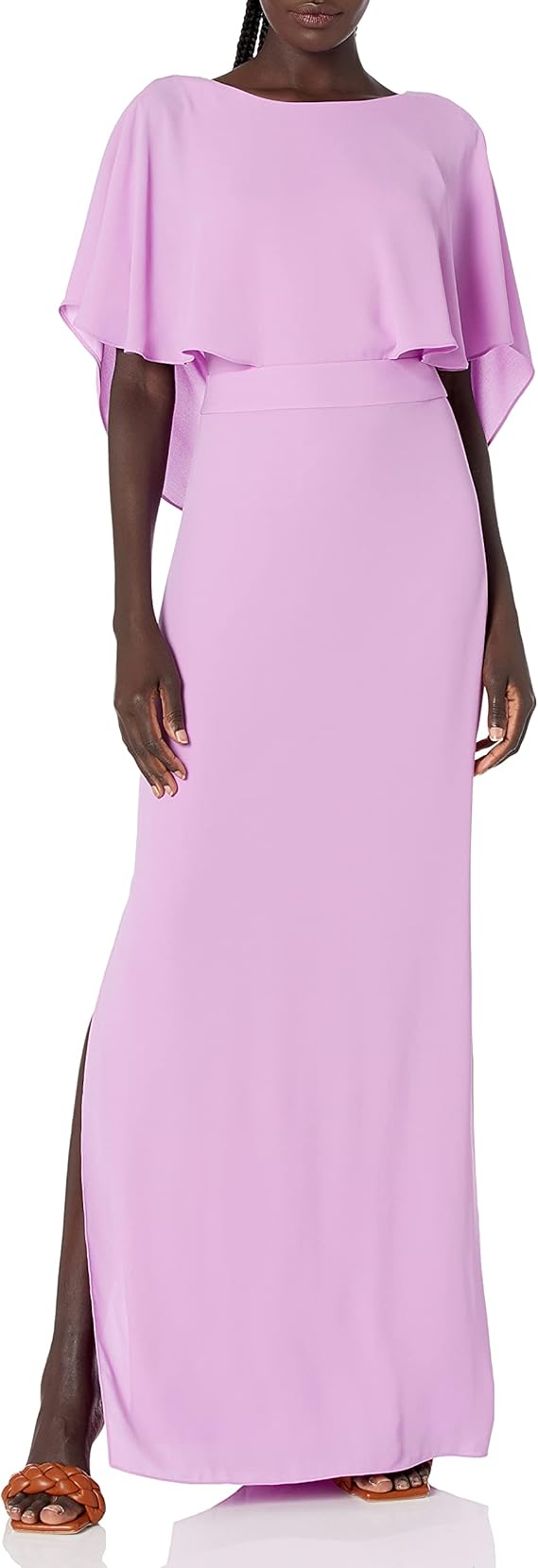 HALSTON Women's Cape Sleeve High-Neck Gown with Drape Back Detail | Amazon