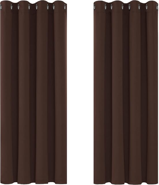 Deconovo Curtains Blackout Thermal Insulated Eyelet Blackout Curtains for Living Room 46 x 54 Inch Drop Chocolate 1 Pair