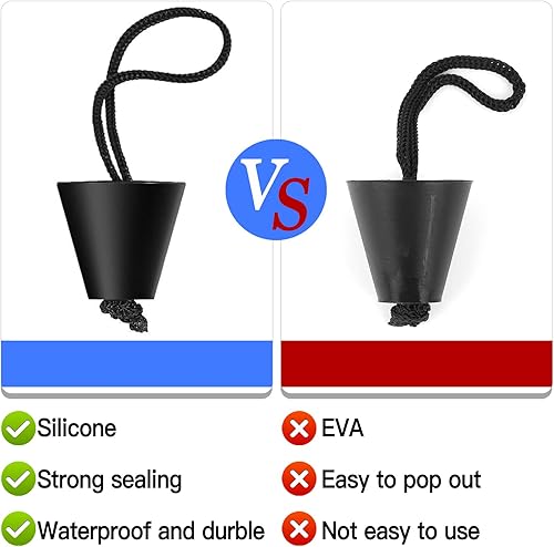 Miniatura 3 de Kit de 8 tapones para kayak, tapón universal de silicona con orificios de drenaje, tapón con cordón, accesorios de kayak