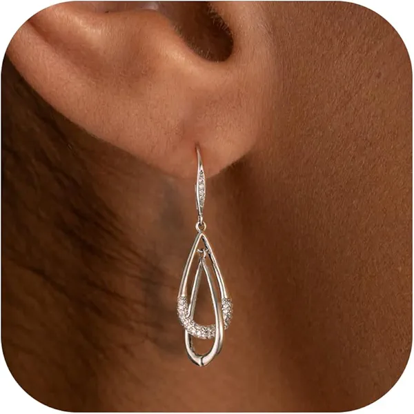 Gold Earrings for Women, Silver Earrings, Trendy Dangle Stud Jewelry for Women, 14K Gold-Plated and Silver Dainty Jewelry Cute Teardrop Dangling Gift