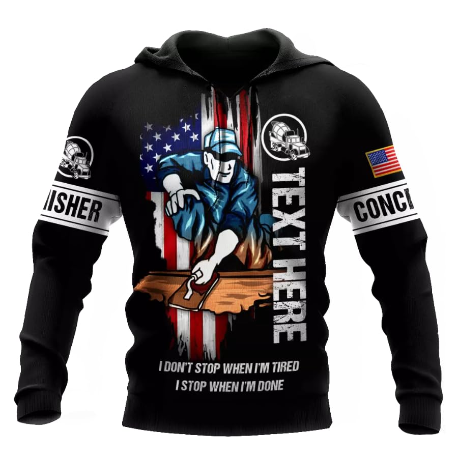 Personalized US Concrete Finisher Men's Fleece Hooded Sweatshirt...