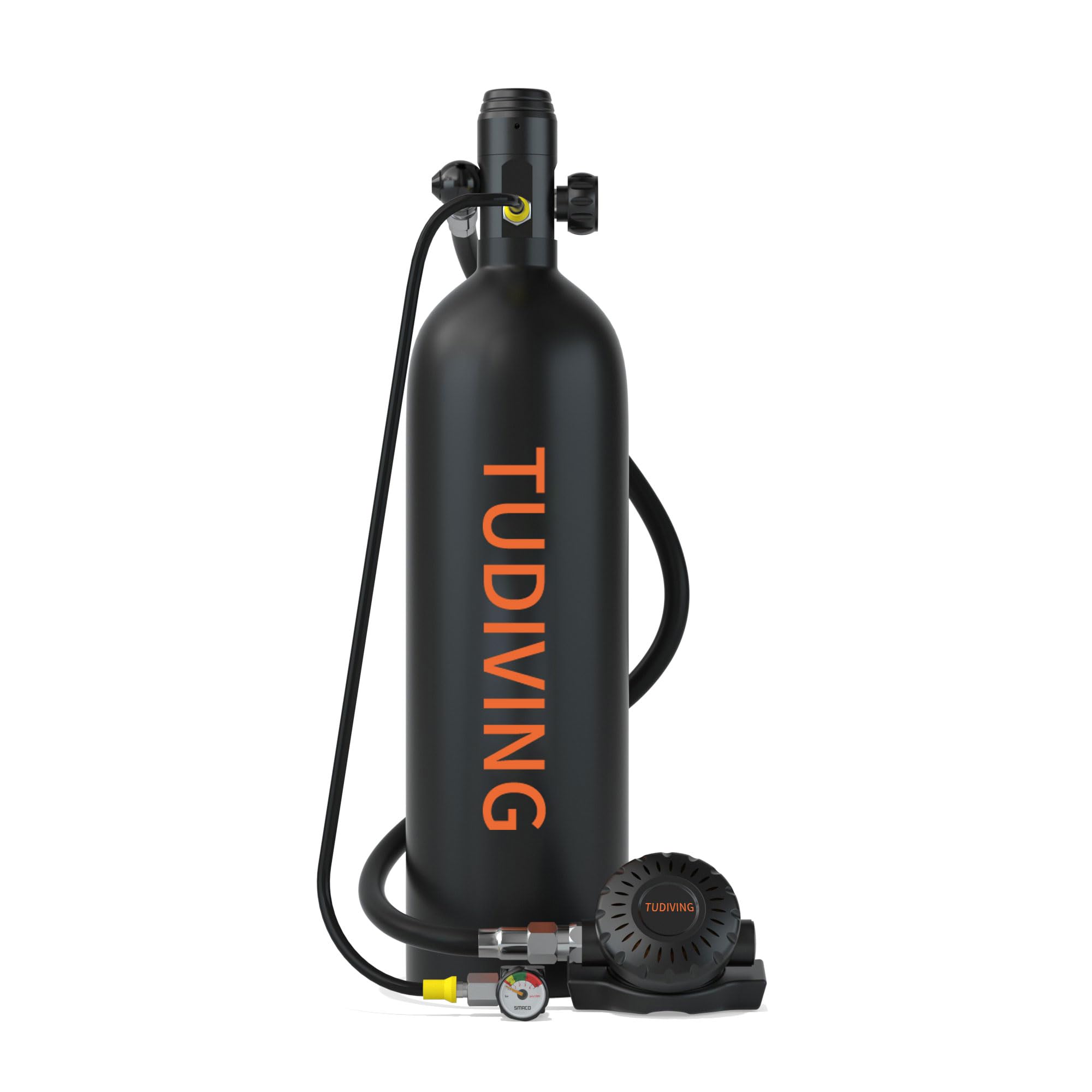 TUDIVING Mini Tauchflasche 2L Kleine Sauerstoffflasche Tauchen Mini Taucherflasche Mit 30 Bis 45 Minuten Tauchen Sauerstofftank Taucher Set Tauchausrüstung Tragbare S700 Plus (S700Plus-B1-Black)