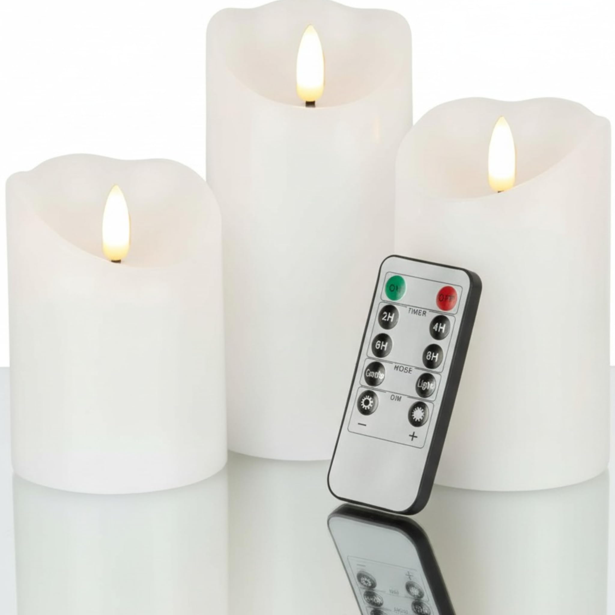 VENTA Set of 3 White Pillar Candles | Real Wax Battery Operated Flickering LED Candles with Remote | Timeless Decor for Farmhouse, Modern & Mantel