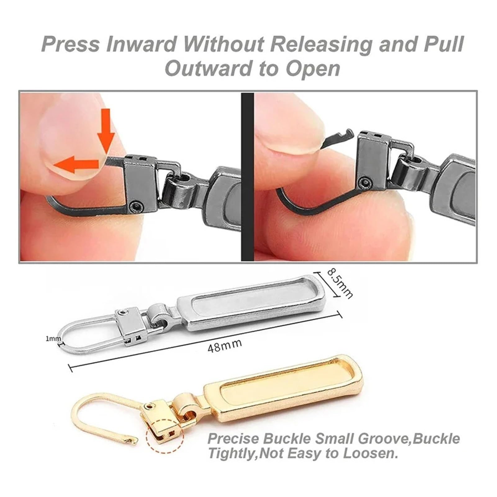 Recambios para tiradores de cremallera, Kit de reparación desmontable repuesto deslizador cremallera metal multicolor for bolsos y equipaje(Sliver-2pcs)