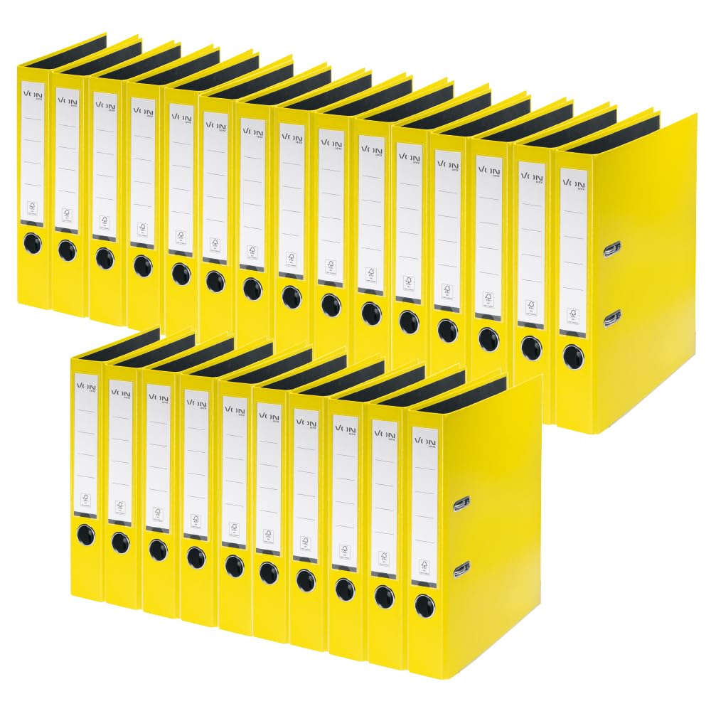 VON Leitz A4 Folder, Pack of 25, Cardboard with Plastic Cover, 50 mm Spine Width, for 350 Sheets, Blue Angel & FSC Certified, for School, Study & Home, Yellow, 10560015