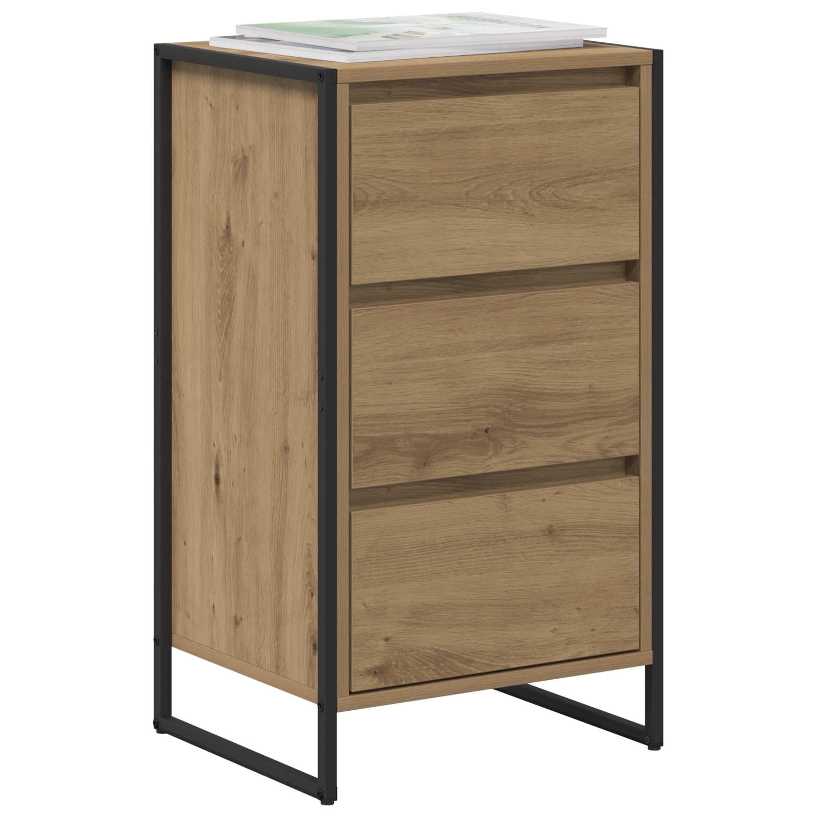 Holamys Armario auxiliar artesanal, roble 42 x 36 x 75,5 cm, material de madera, diseño industrial, armario de almacenamiento con cajón para salón, pasillo