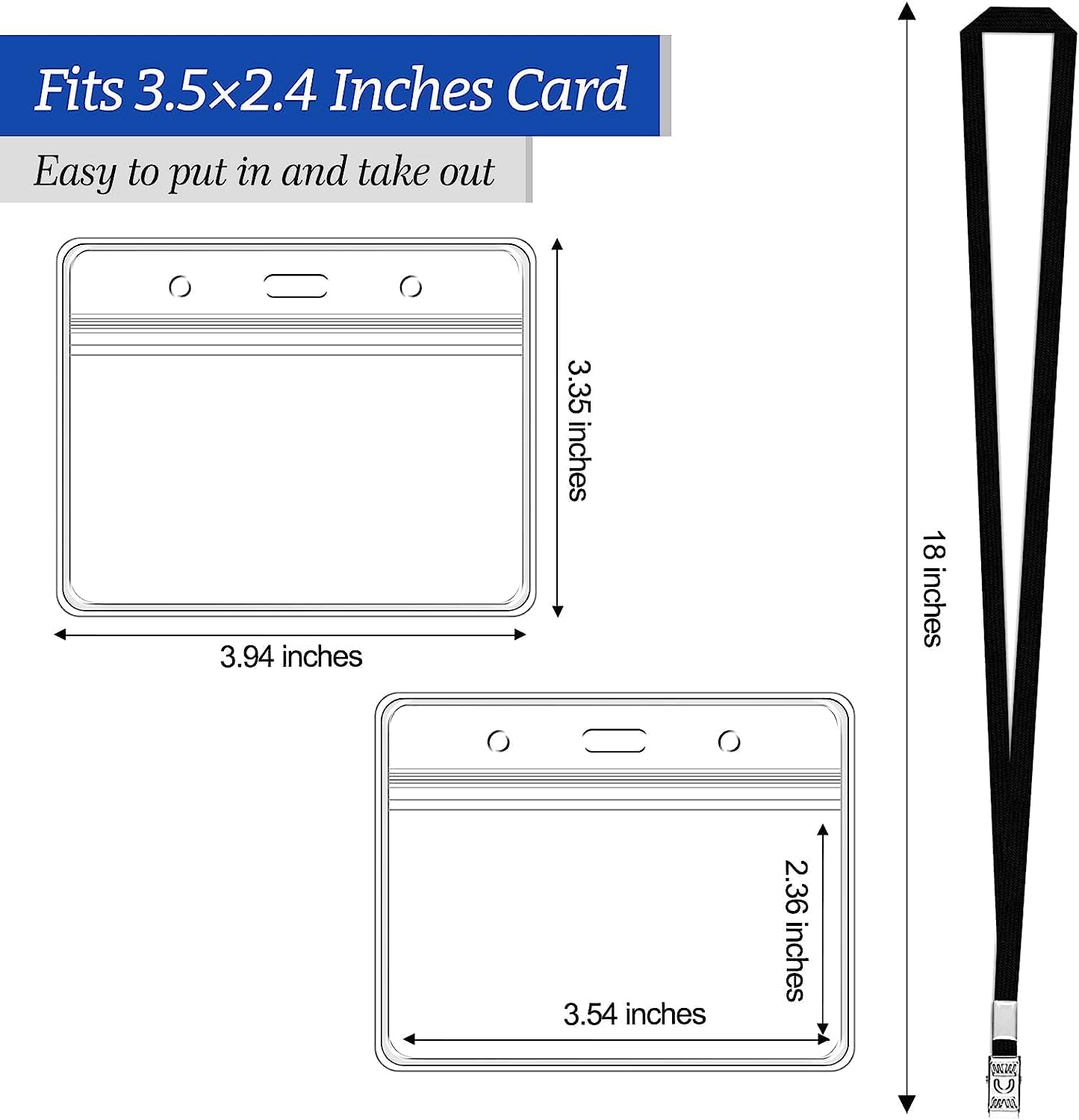 50 Pcs Clear Horizontal Badge ID Card and 50 Pcs Lanyard, Reusable Lanyards for Id Badge Holder Name Tag Badge Holder with Lanyards for Adults Kids Business School Conferences (Black) - Image 2