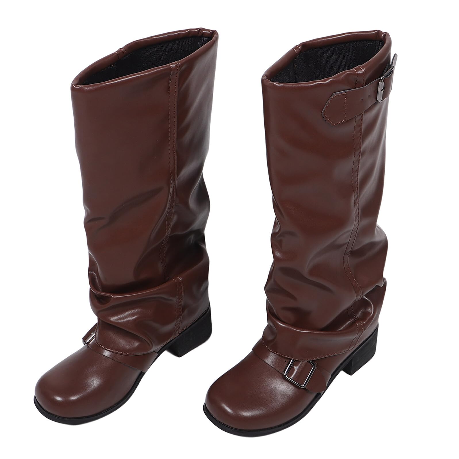 Abaodam Botas de Montar Retro para Mujer Botas Marrones de Pu Estilo Western Rodilla Camperas Gruesas para Fiesta de Baile Campestre