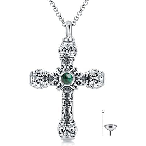 SIMONLY Cross Urn Necklaces for Ashes 925 Sterling Silver Turquoise Obsidian Opal Necklace Memorial Keepsakes Cremation Jewelry for Ashes for Men Women Loved Ones