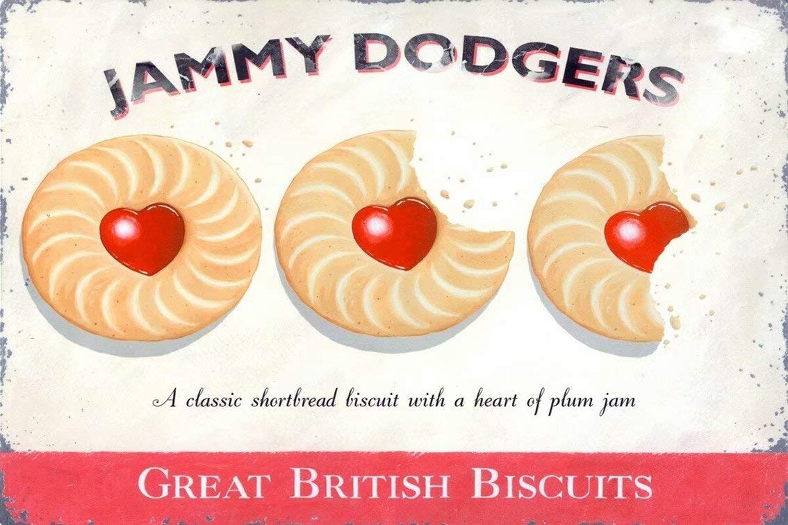 Plate Jammy Dodgers Vintage Novelty Funny Home Gift Bathroom Bar Pub Man Cave Bedroom Parlor Restaurant Store Garage Retro Animal Posters Plaque Mural Metal Tin Sign Wall Decor 8x12 Inch
