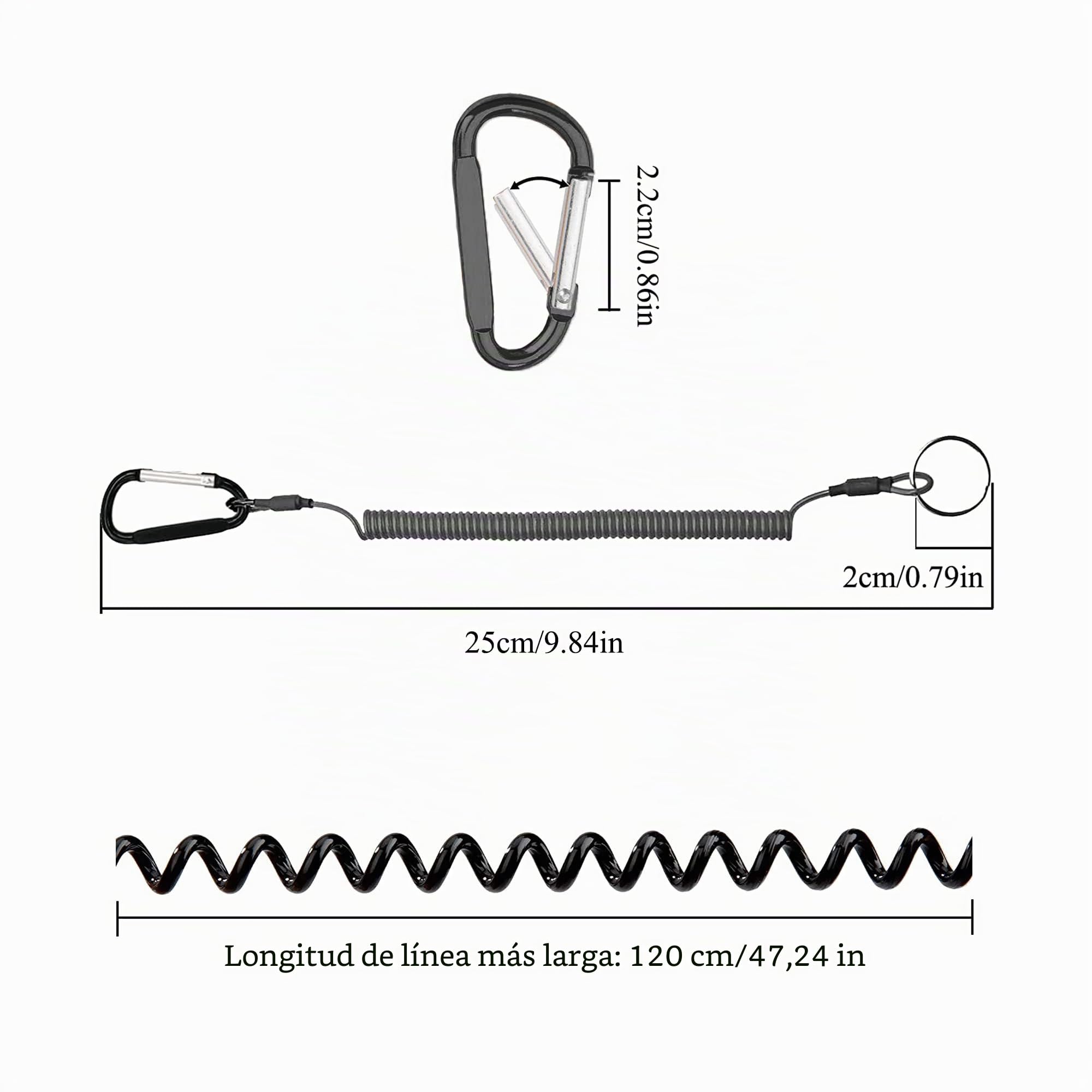5 Piezas Cordón de Pesca Elástico Llavero Espiral Cuerda de Seguridad en Espiral Antipérdida con Mosquetón Cordón De Elasticidad para Evite la Pérdida de Llaves Alicates y Herramientas de Pesca