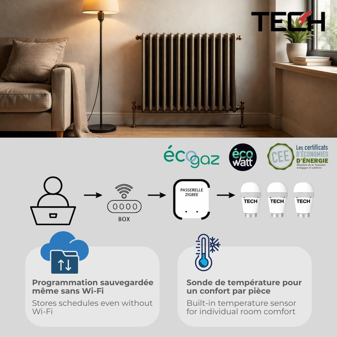 TECH Zigbee WiFi podłączony zawór termostatyczny do podgrzewacza wody - inteligentne sterowanie za pomocą aplikacji - wykrywanie otwartych okien - kompatybilny z Alexa Google - kwalifikujący się Prime