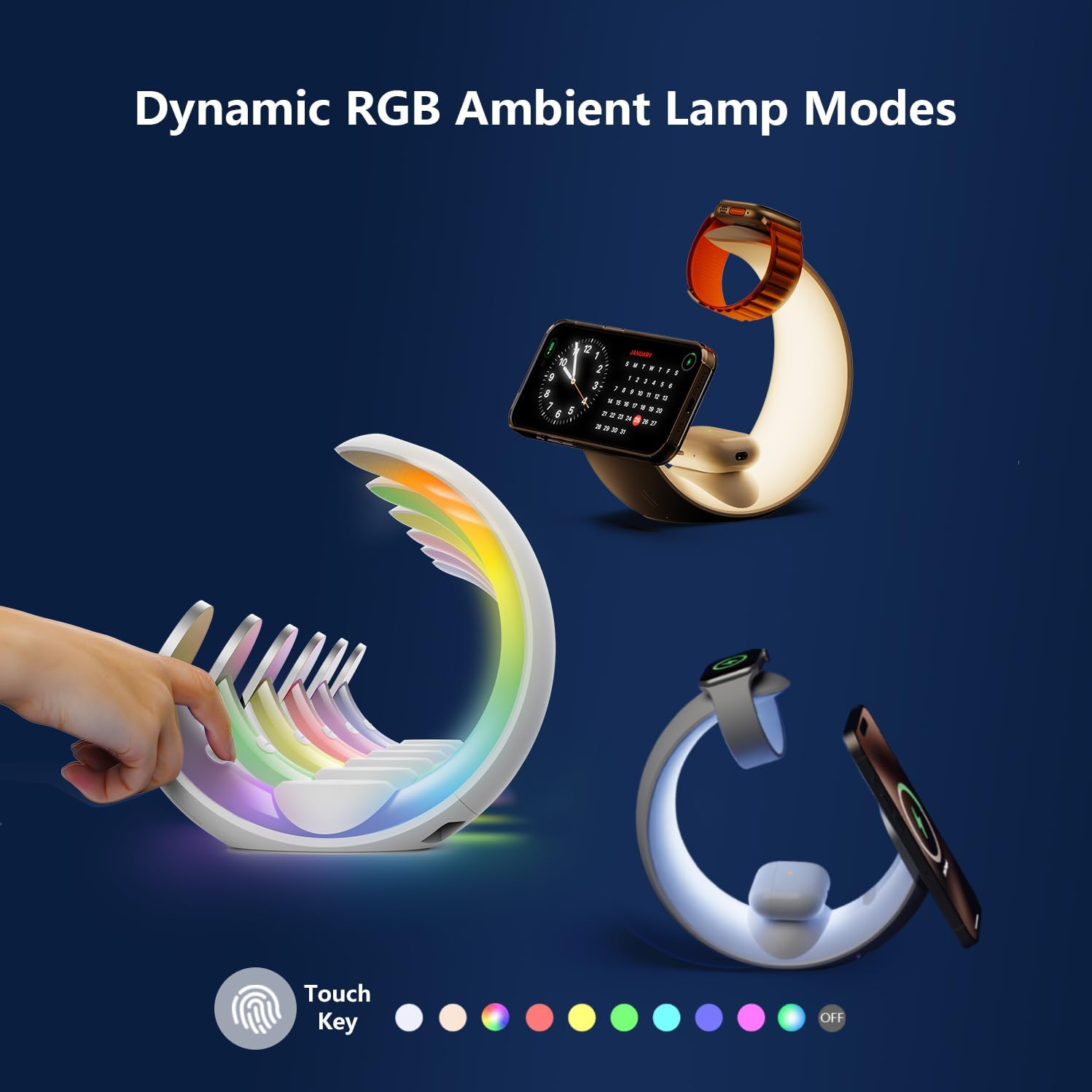 3 in 1 Charging Station for Apple Magnetic Wireless Charger for iPhone 16 15 14 13 12 11 9 8 All Series with RGB Night Light & for Apple Watch Charger & for AirPods 4 with ANC/3/2/Pro