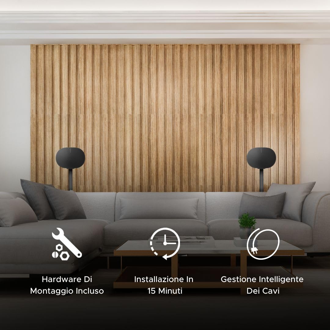 ERA300 Supporto da Pavimento, Design in metallo di Alta Qualità Supporto per Altoparlanti Compatibile con Sonos ERA 300, Accessori Inclusi, Gestione Cavi, Progettato nel Regno Unito, Nero Pacco Doppio