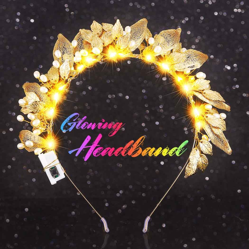 Unicra Light up Gold Leaf Headpiece Bridal Wedding Hair Accessories for Women - Image 2