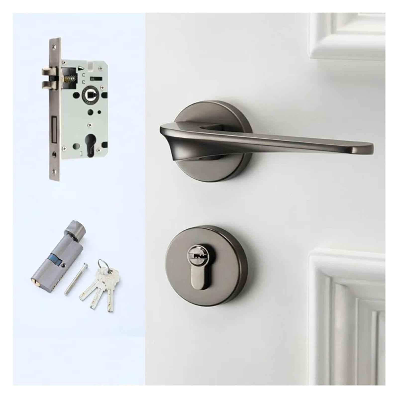Cerradura de manija gris para puertas de 35-45 mm en aleación de zinc