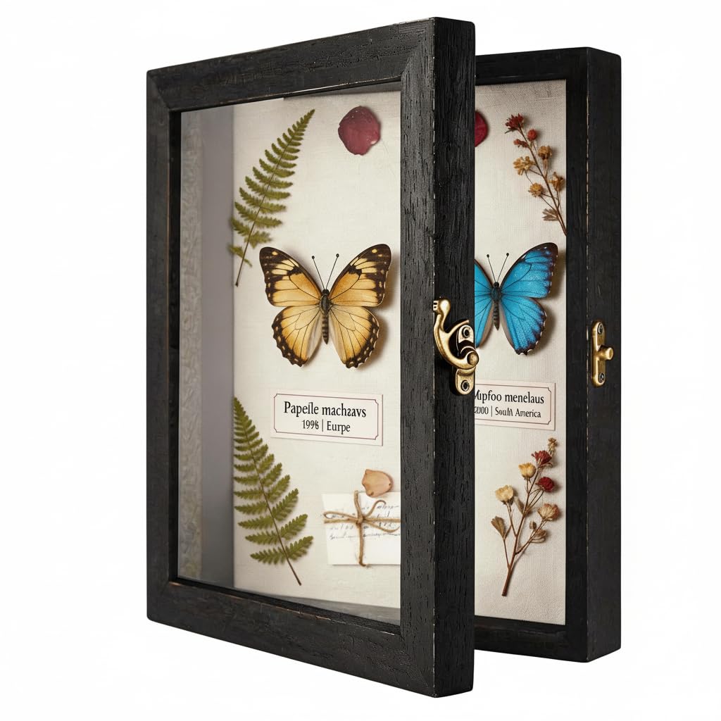 TJ.MOREE Shadow Box Frame 5 x 7 Shadowbox Display Case Picture Frame with Linen Back Memorabilia Bouquet Medals Military Photos Memory Box-Black