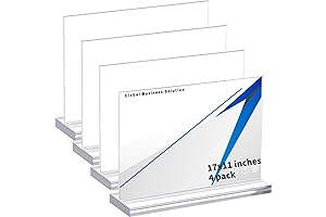 4-Pack Durable Clear Double-Sided T-Shaped Acrylic Sign Holder Display Stand (11" x 17")