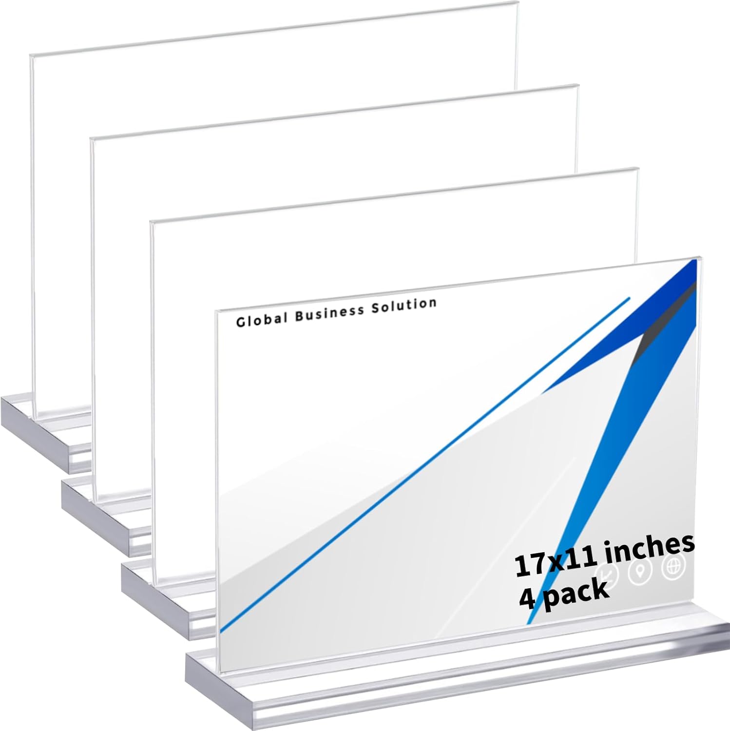 4 Pack 11 x 17 Inches Acrylic Sign Holder Horizontal Clear T Shaped Sign Holder Table Photo Menu Display Stand Double Sided Picture Flyer Sign Holder for Office Restaurant Store (4 Pack)