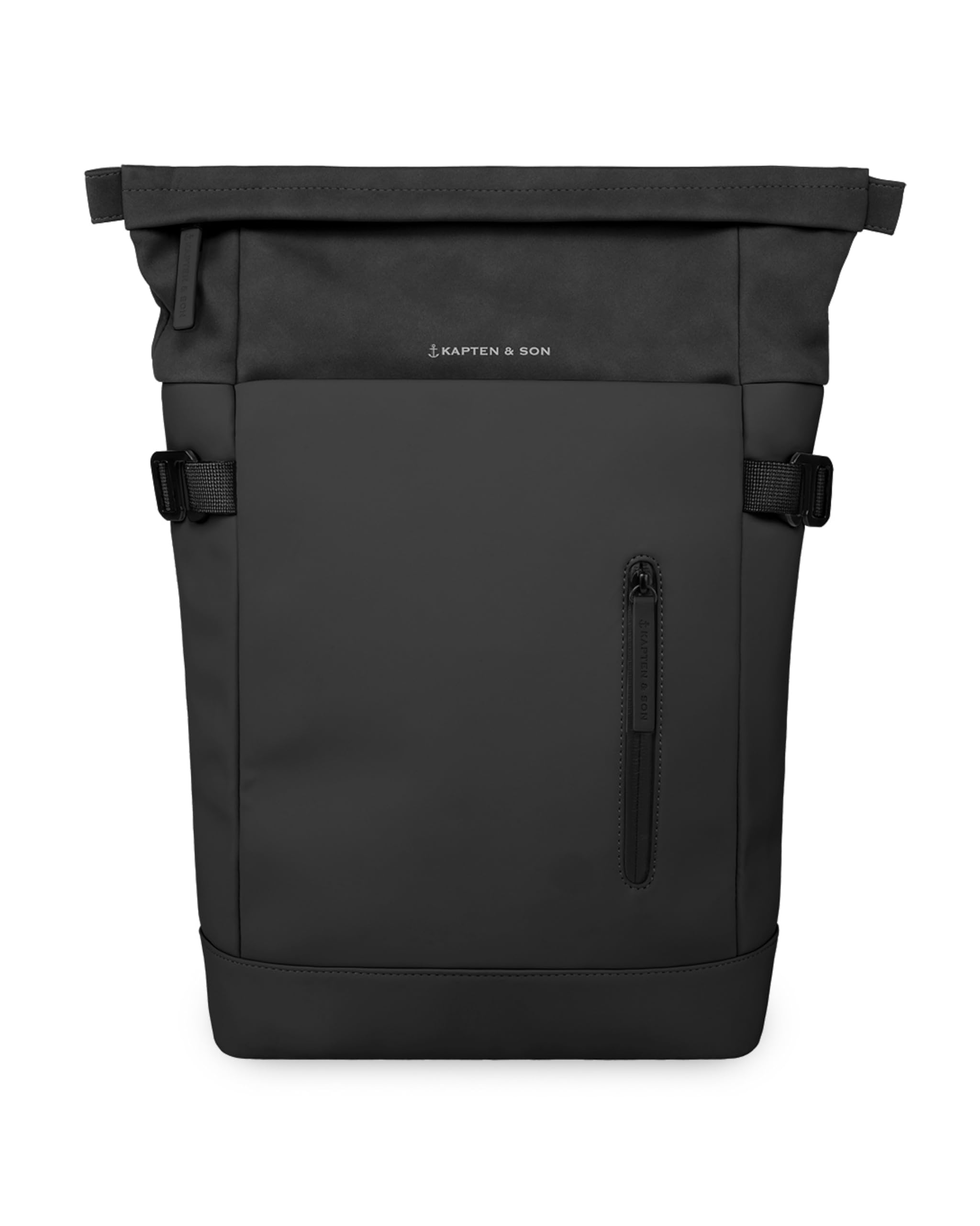 Kapten & Son Aarhus All Black sac a dos 14 L | Sac à dos noir pour homme et femme | Rolltop | compartiment pour ordinateur portable 14" | pour voyager, bagage cabine, travail, université, école