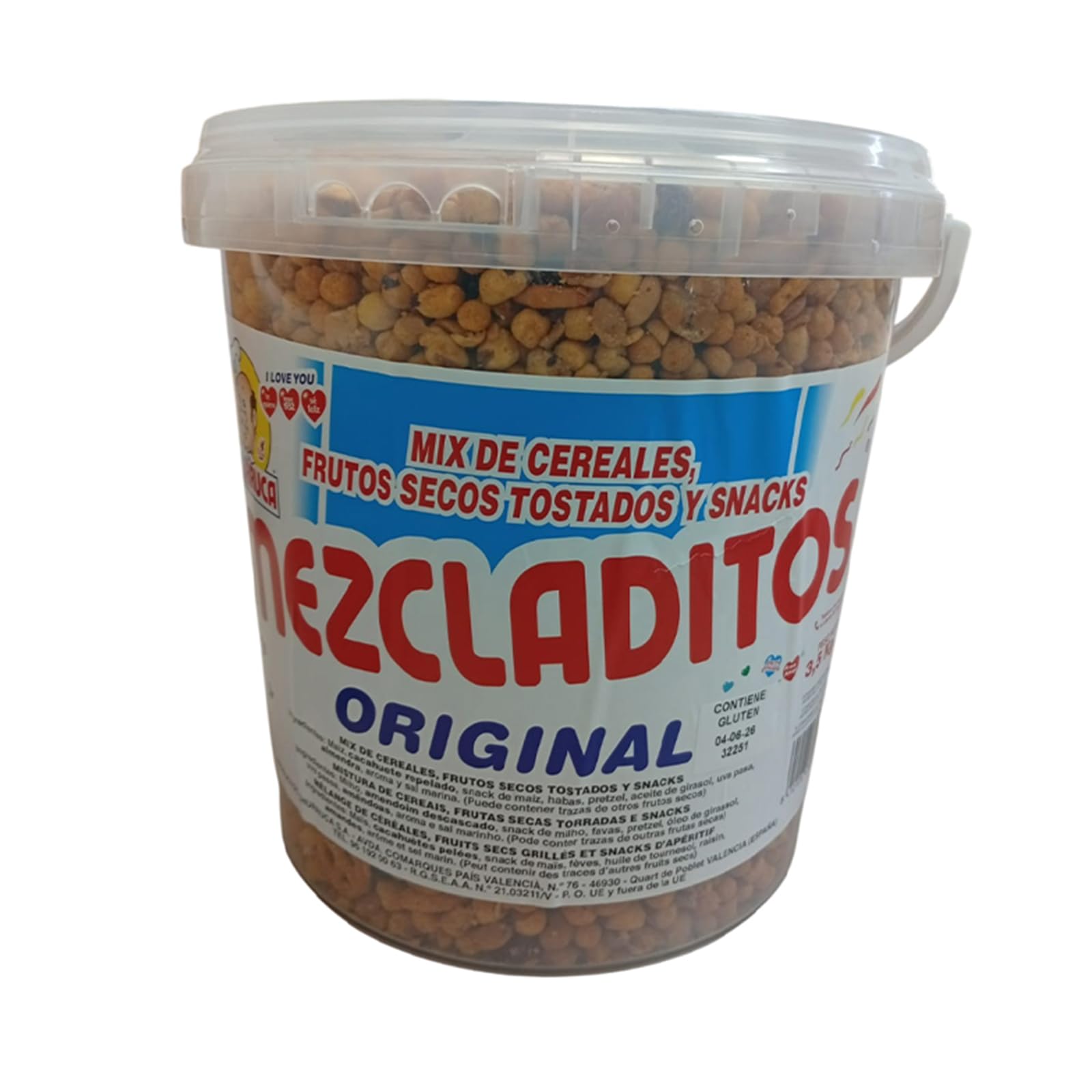 Cubo Mezcladito Cóctel de frutos secos Churruca con llavero Adri - Cubo 3,5 kg formato Horeca de surtido de apertivos (Grande, Original)