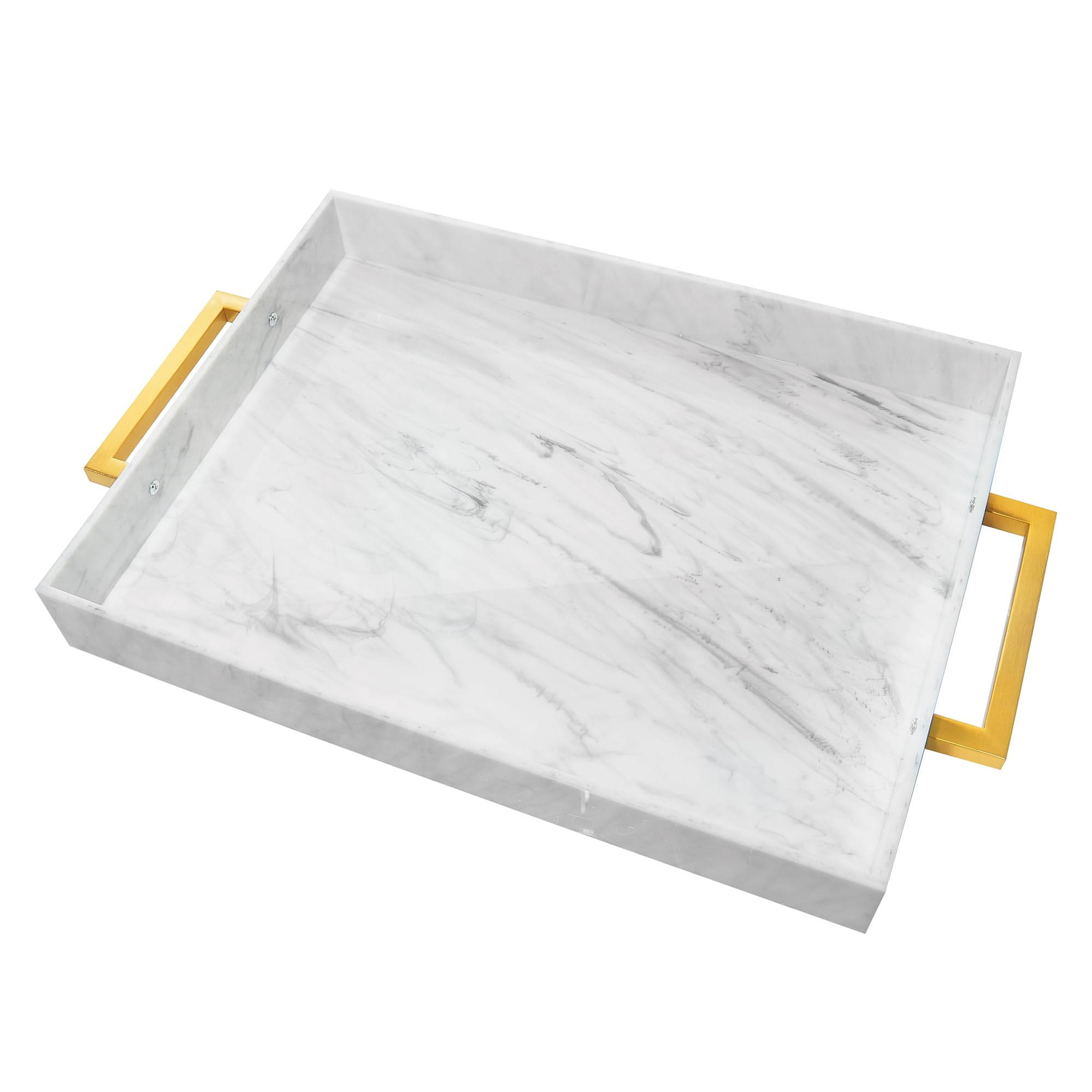Bandeja para Servir de Acrílico con Asas Doradas, Bandejas Decorativas de 40,6 x 30,5 cm para Mesa de Café, Servidor de Bebidas a Prueba de Derrames, Cocina, Plato de Fiesta (Mármol)