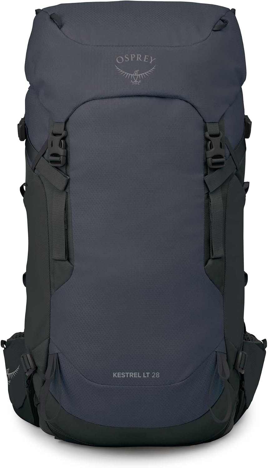 Osprey Kestrel LT 28L Men's Backpacking Backpack - Lightweight Hiking & Travel Bag with Waterproof Raincover, Black