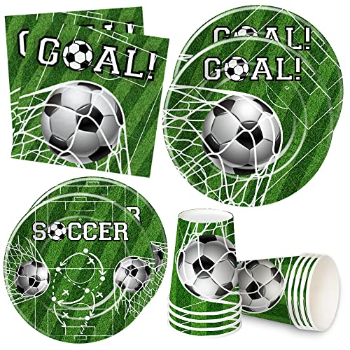 Apowbls Soccer Party Supplies - Soccer Birthday Decorations Tableware, Soccer Plates, Cups, Napkins, Sports Theme Soccer Birthday Party Supplies, Soccer Party Decorations Dinnerware | Serve 24 #TOP18