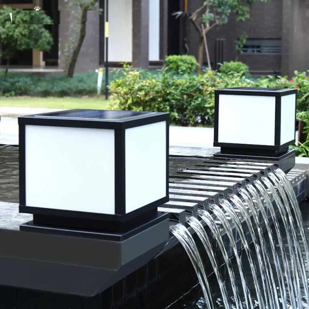 Nowoczesna lampa ścienna do słupków tarasowych, czarna obudowa ze stali nierdzewnej, IP54, oświetlenie zewnętrzne, solarna latarnia ogrodowa LED, gwint E26, 1 głowica, do słupków tarasowych