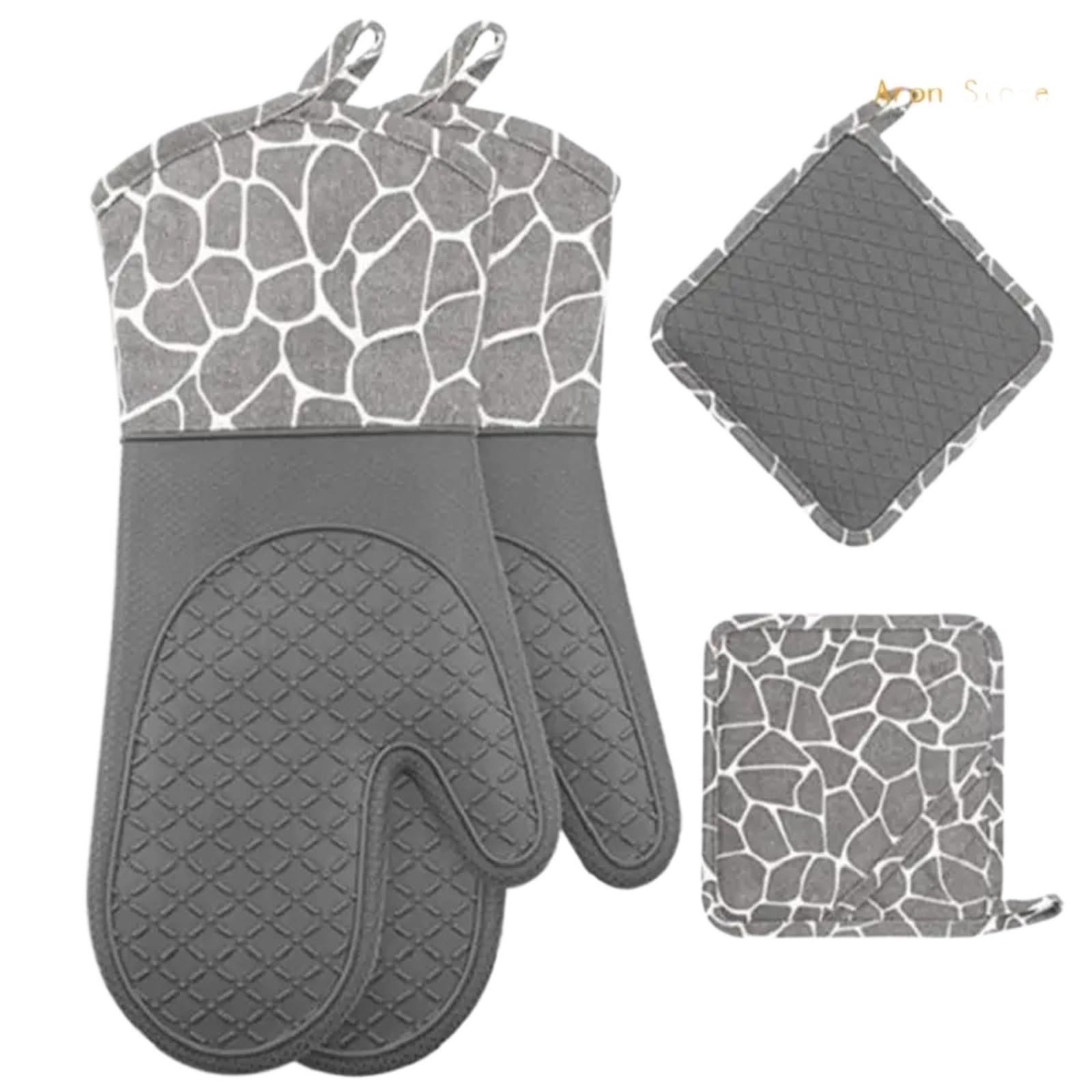 Oven Mitts Comfortable Pots Holder Suitable For Kitchen Cooking Grilling(Grey)