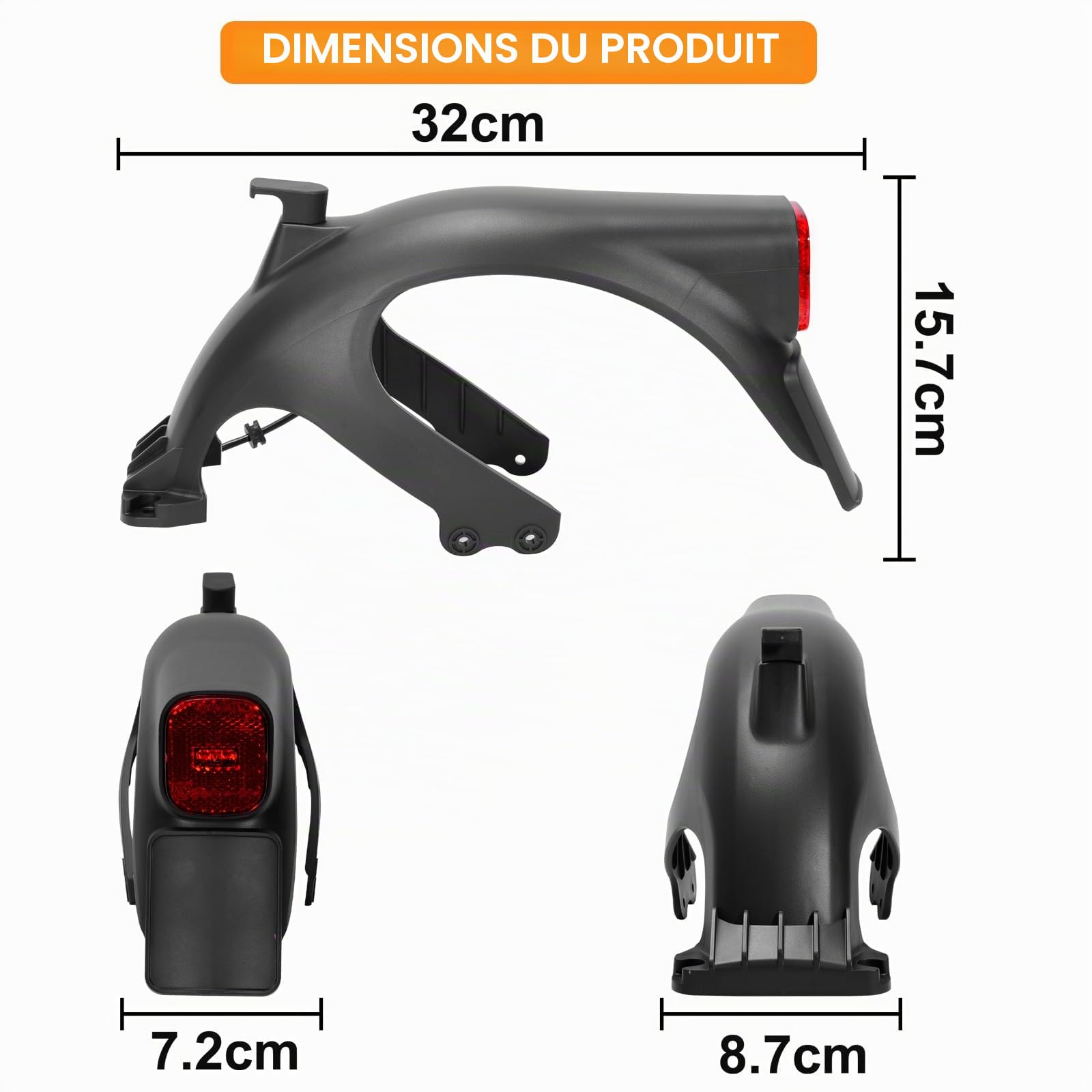 Garde Boue Arrière pour Scooter Électrique Segway Ninebot Max G2, Garde-Boue Arrière de Rechange avec Feu Arrière, Accessoires pour Trottinette Électrique
