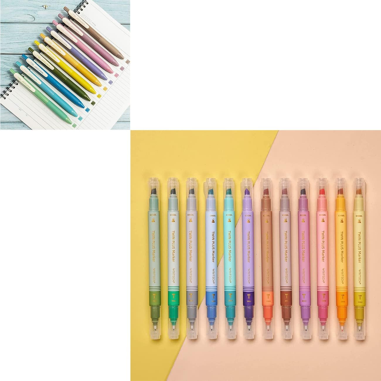 WRITECH Retractable Gel Pens Dual Tip Highlighter Markers (Bundle) Office Products