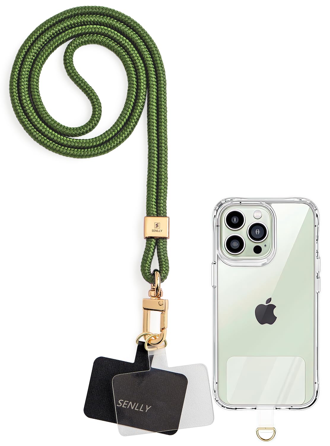 Senlly Men's 104 Dark Olive Green Phone Lanyard With Ultra Thin Patch, Original Minimalist Design Neck Strap Compatible All Smartphone