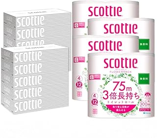 トイレットペーパー スコッティ 3倍長持ち 無香料 4ロール(ダブル)×4P & ティッシュペーパー スコッティ10箱(5箱×2P) 秋田市オリジナル