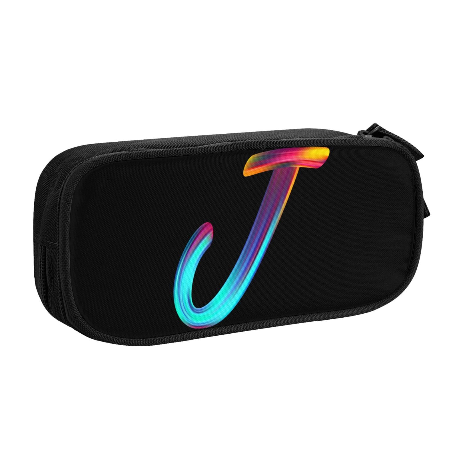 Cute Initial Pencil Case for Kids Students, Large Capacity Pencil Pouch for Boys Girls, Letter Design Pencil Box Pen Bag Office Stationery Organizer, Rainbow Letter J