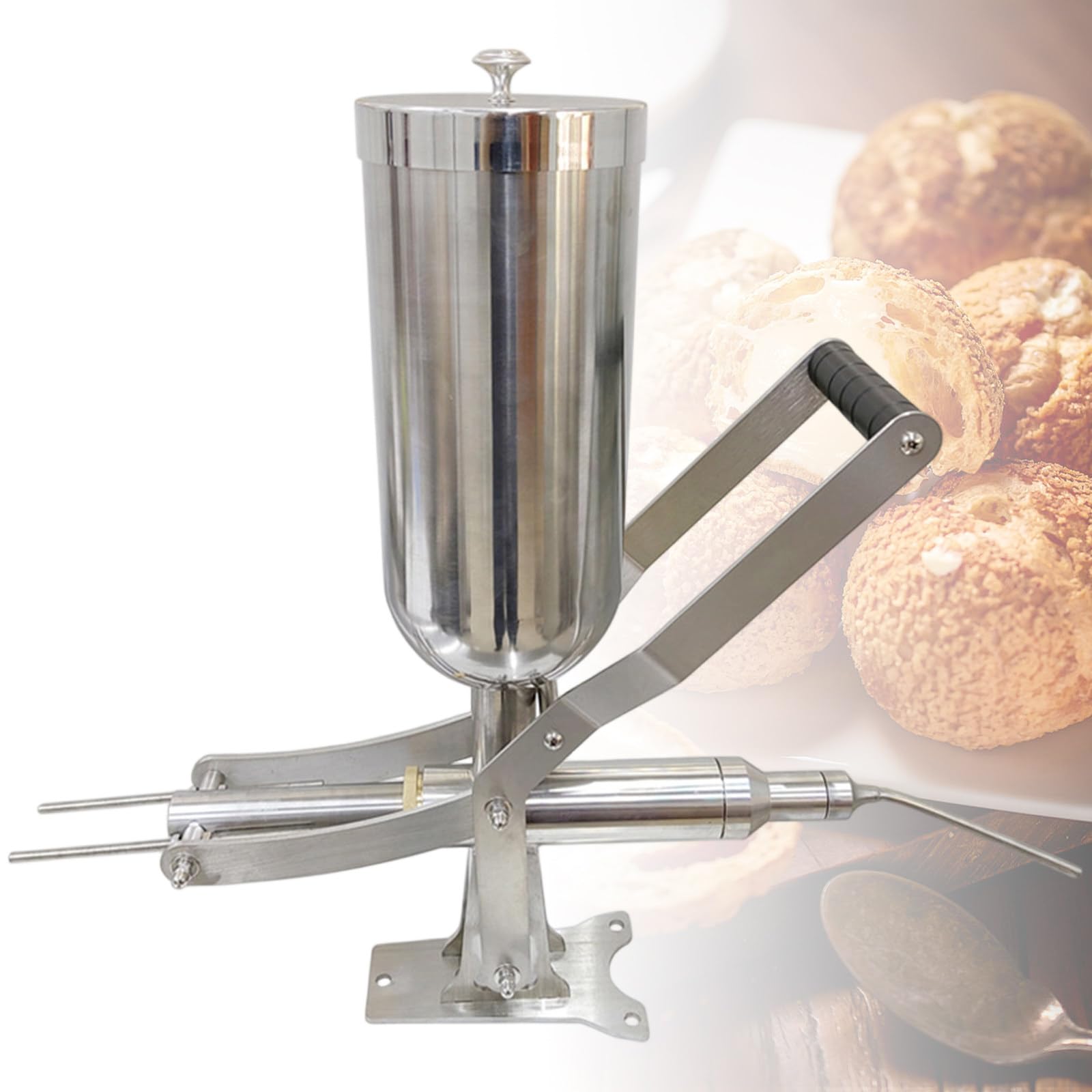 GwlThixion Manual Donut-Filling Machine, Stainless Steel Manual Donut Filling Machine Filling, with 5L Hopper 4 Nozzles & Filling Accuracy ±1G, for Bakery Kitchen Cafe Dessert Shop CT-01
